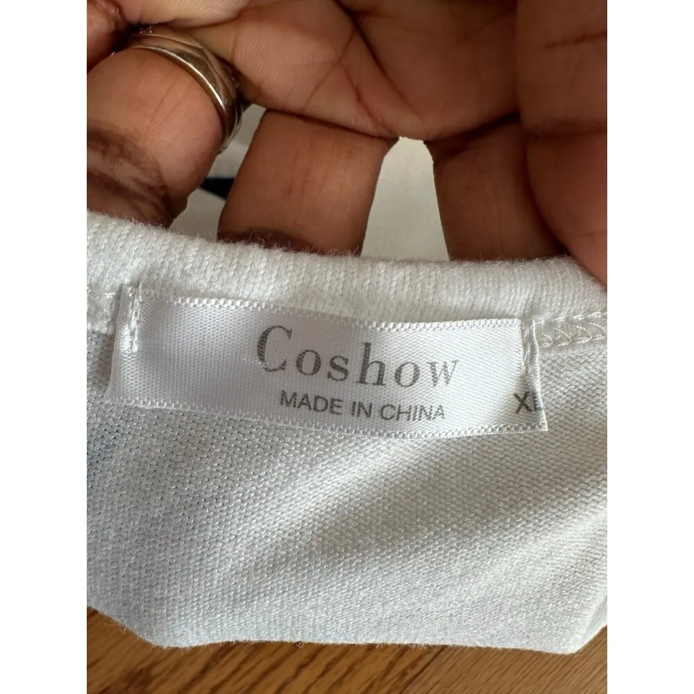 Coshow Women's XL Star Print Long Sleeve Crew Neck Top Lightweight Sweater XL White - Image 3