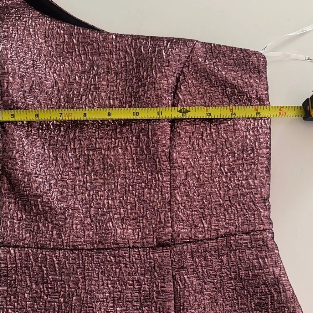 Lulus Modern Dream Pink Metallic Jacquard One-Shoulder Mini Dress EUC - Image 6