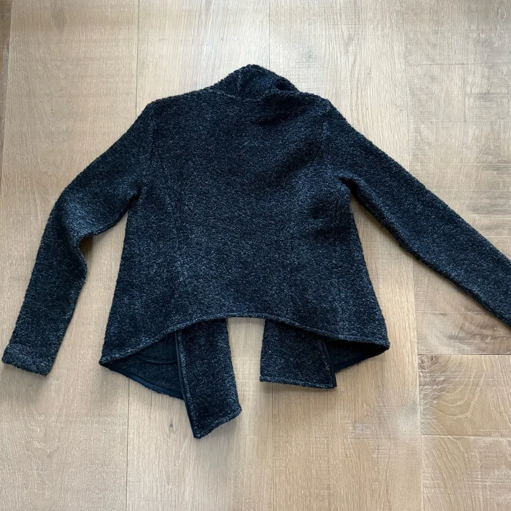 Club Monaco Black Cardigan Sweater with Leather Trim - Image 4