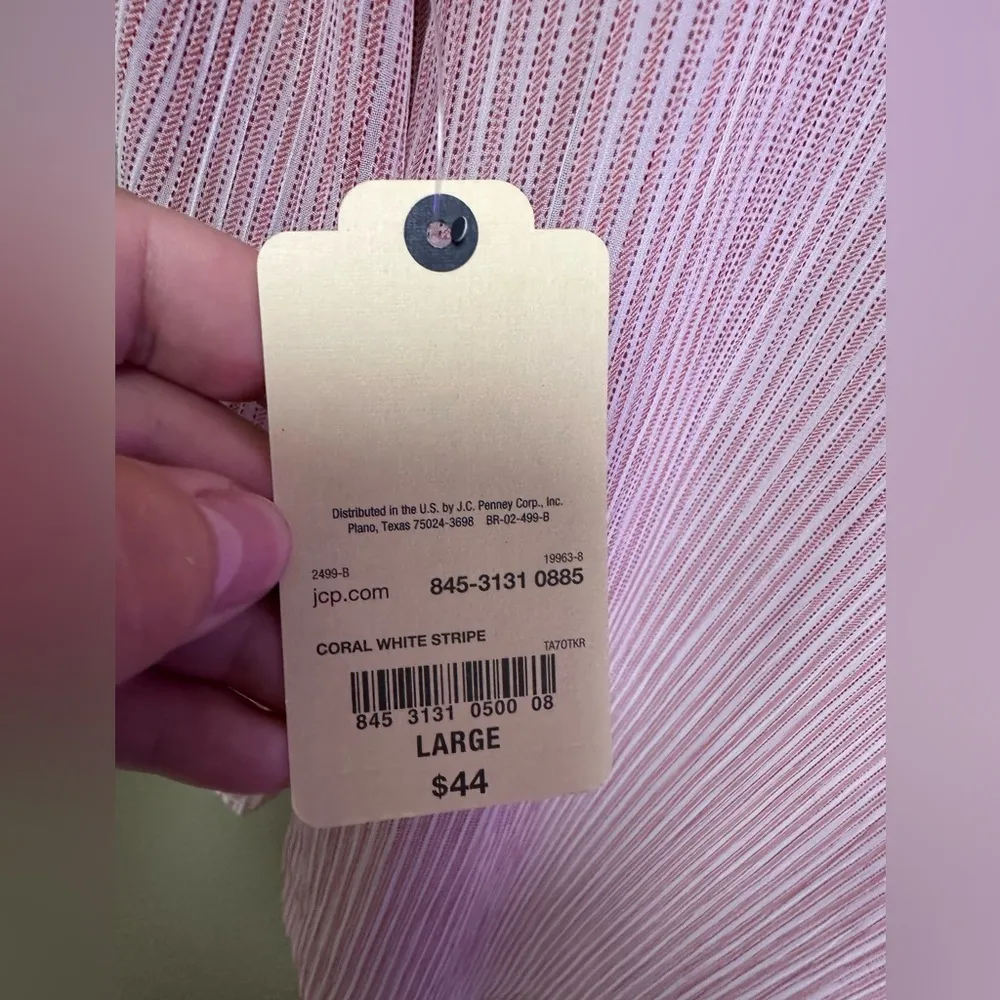 St. John’s Bay embroidered detail tie vneck pink/white pin striped blouse - Image 4