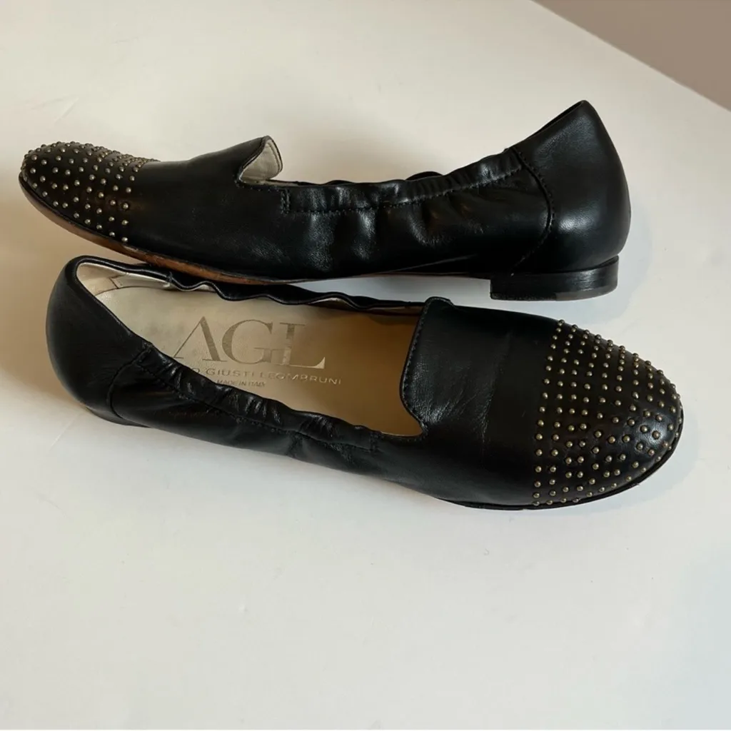 AGL Attilio Giusti Leombruni Flats Black Leather
Studded Women's 37.5 US 7.5 Size undefined - Image 5