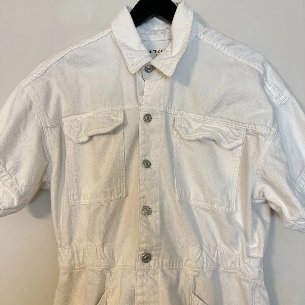 FREE PEOPLE x We The Free Marci Cuffed Shortall in Wash White Size X-Large - Image 5