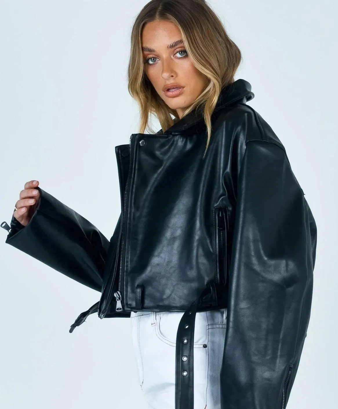 Oversized Vegan Leather Black Coat  - Image 4