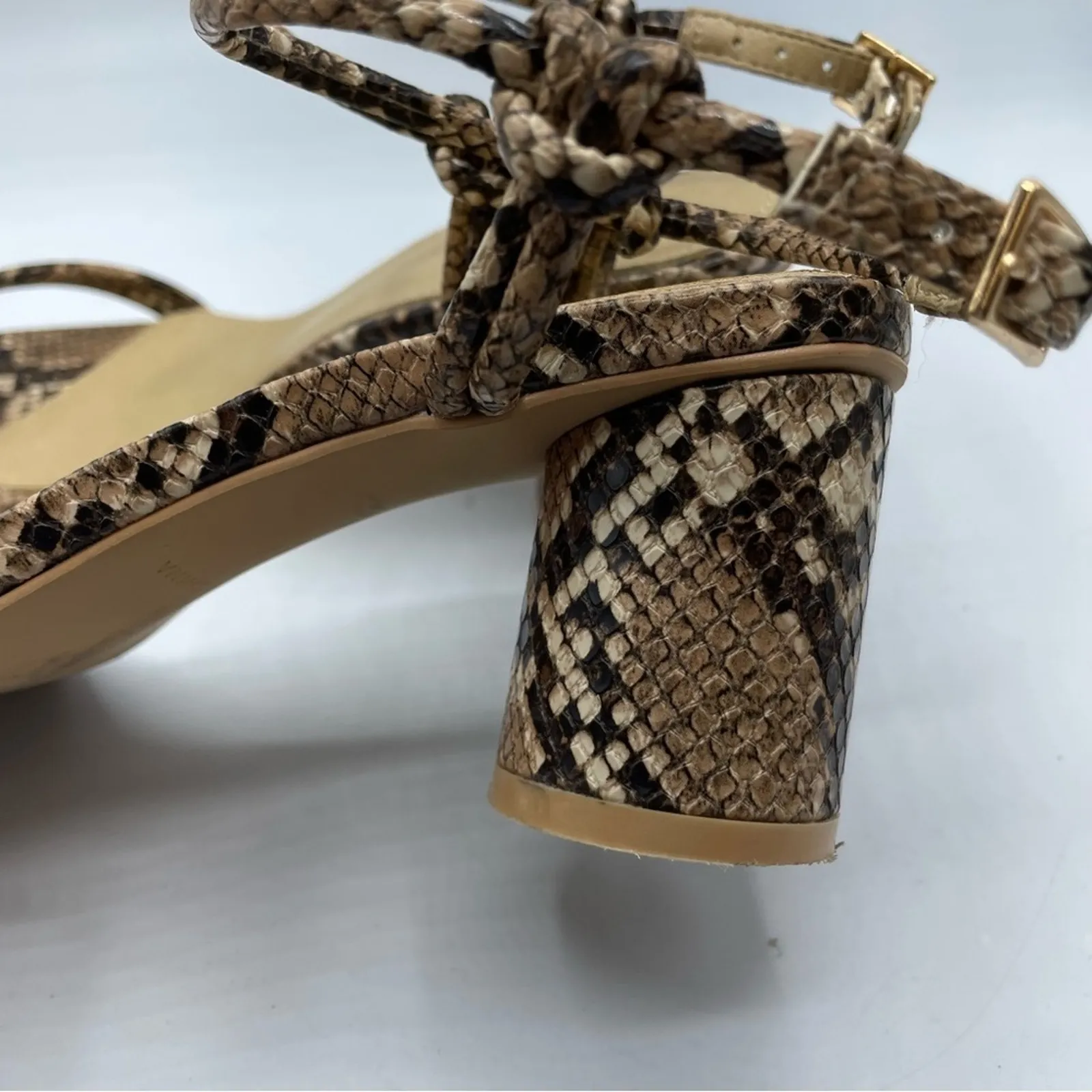 Raid Beige Snake Embossed Square Toe Chunky Heel Sandals Womens 36 Faux Leather - Image 13