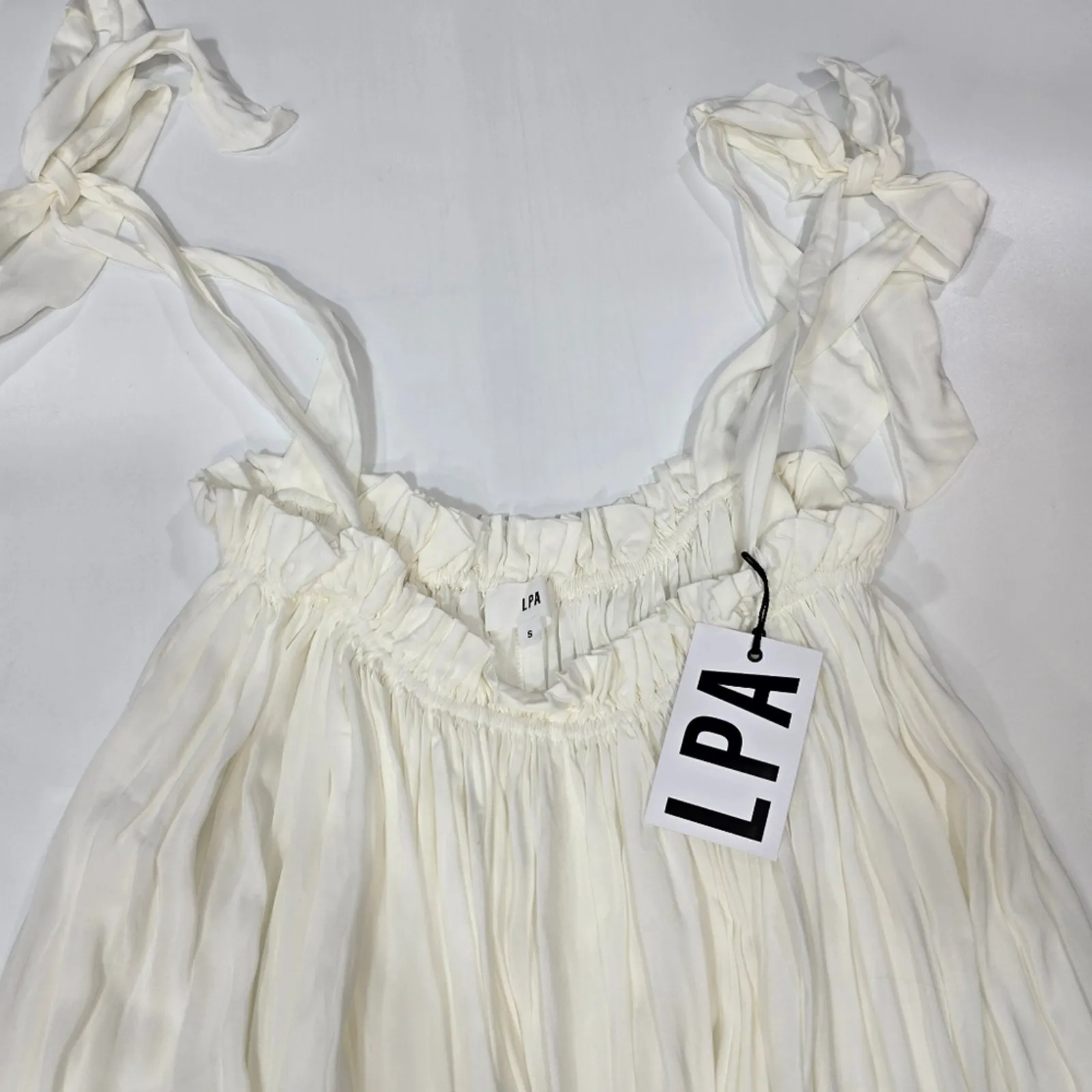 LPA Tie Strap Babydoll Dress in White Small - Image 5