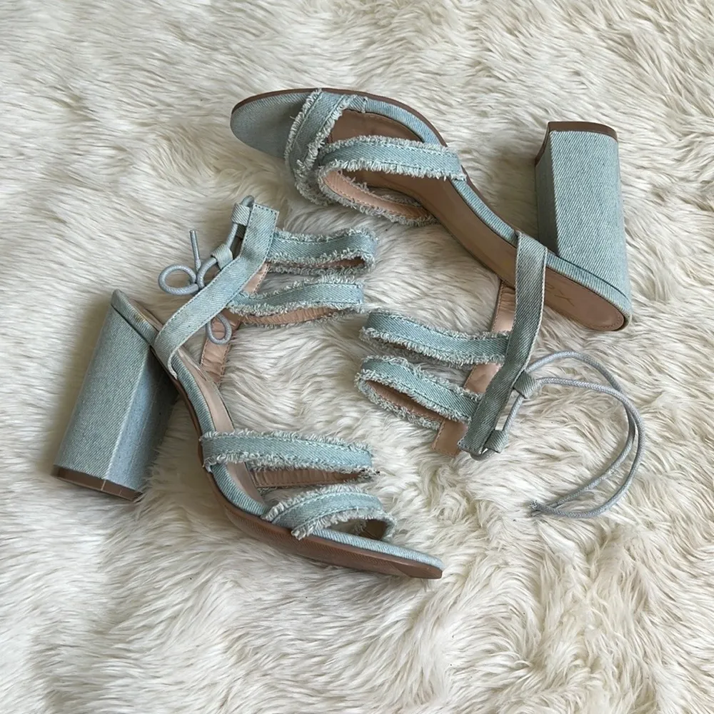 Denim Block Heel Sandals - Image 3