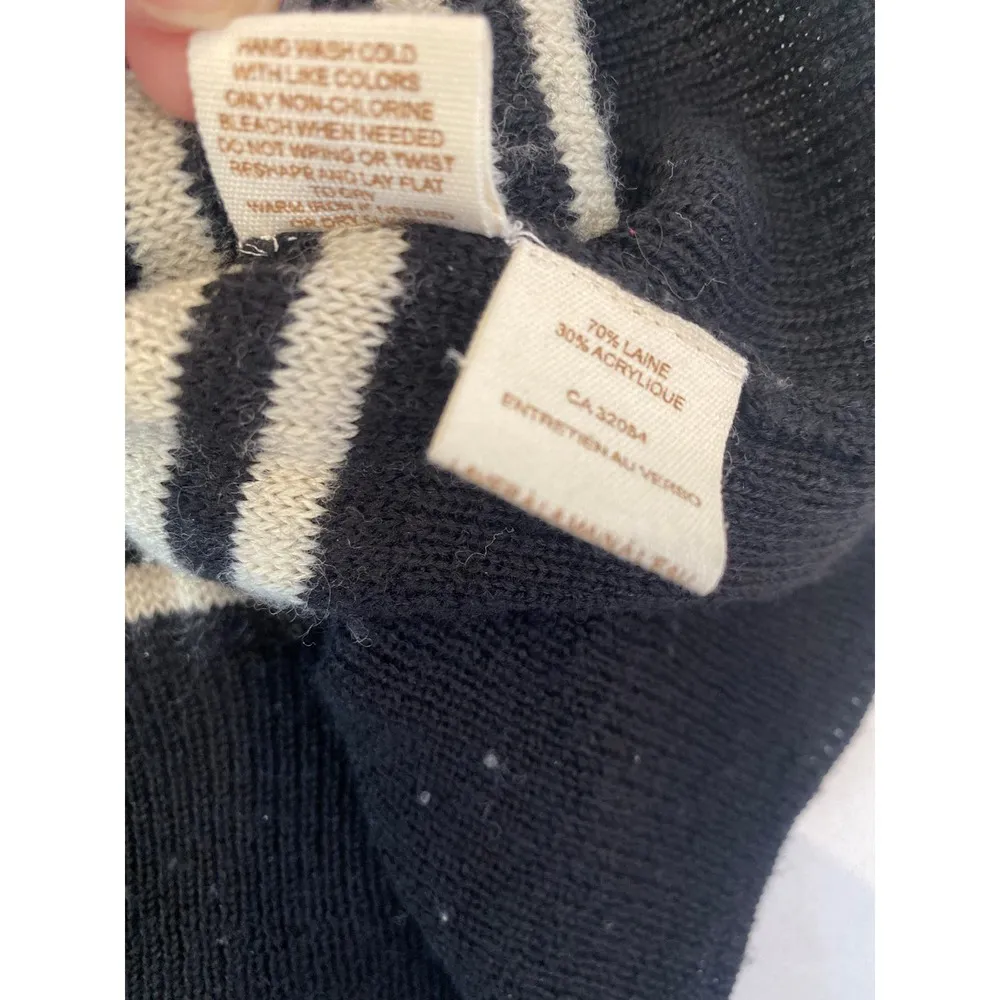 Free People Black Beige Scoop Neck Striped Sweater Sz M Wool Pullover - Image 8