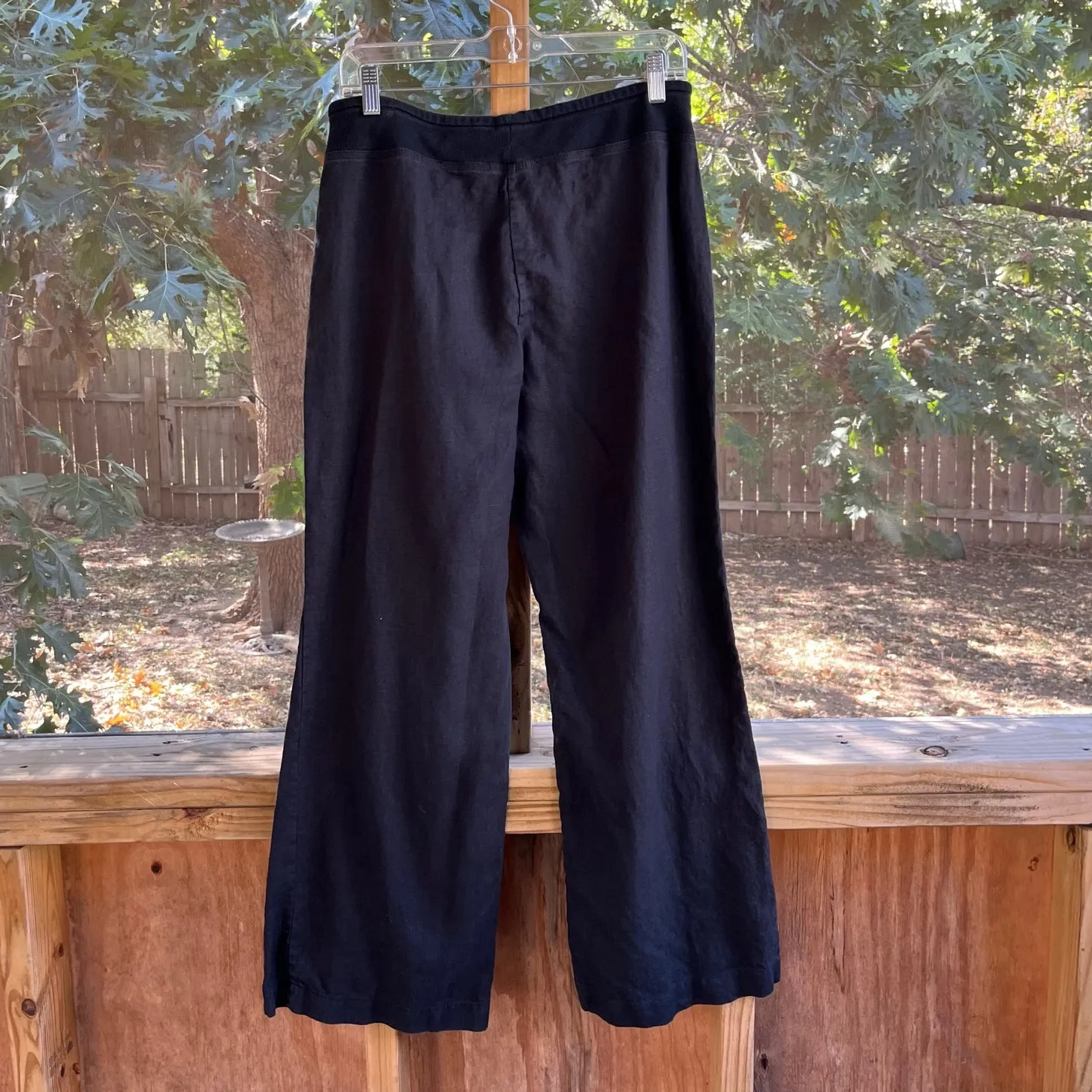 Saks Fifth Avenue Women's Black 100% Linen Wide Leg Pull On Pants Size M - Image 2