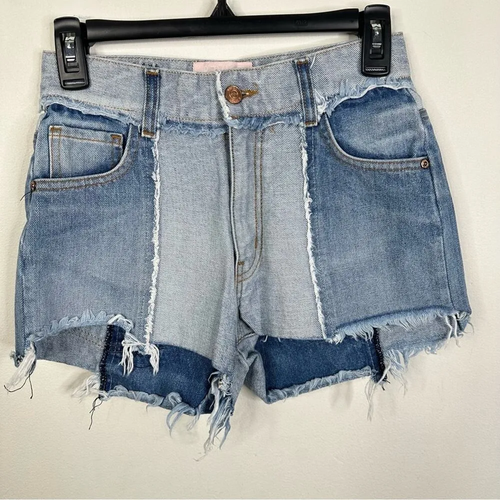 Revice Ziggy High Waisted Patchwork Frayed Denim Cut-Off Jean Shorts Size 26 - Image 5