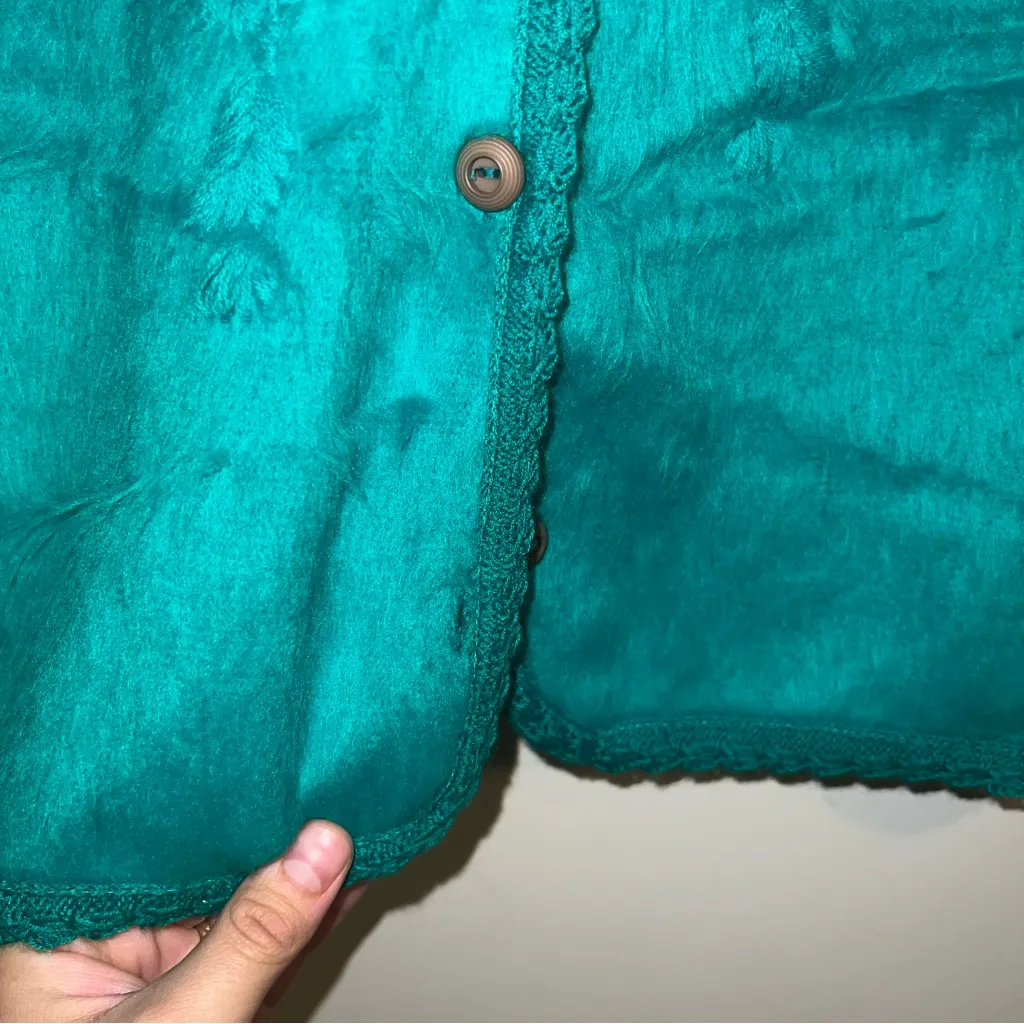 Vintage Forest Green Fuzzy Embroidered Cardigan Semi - Image 6
