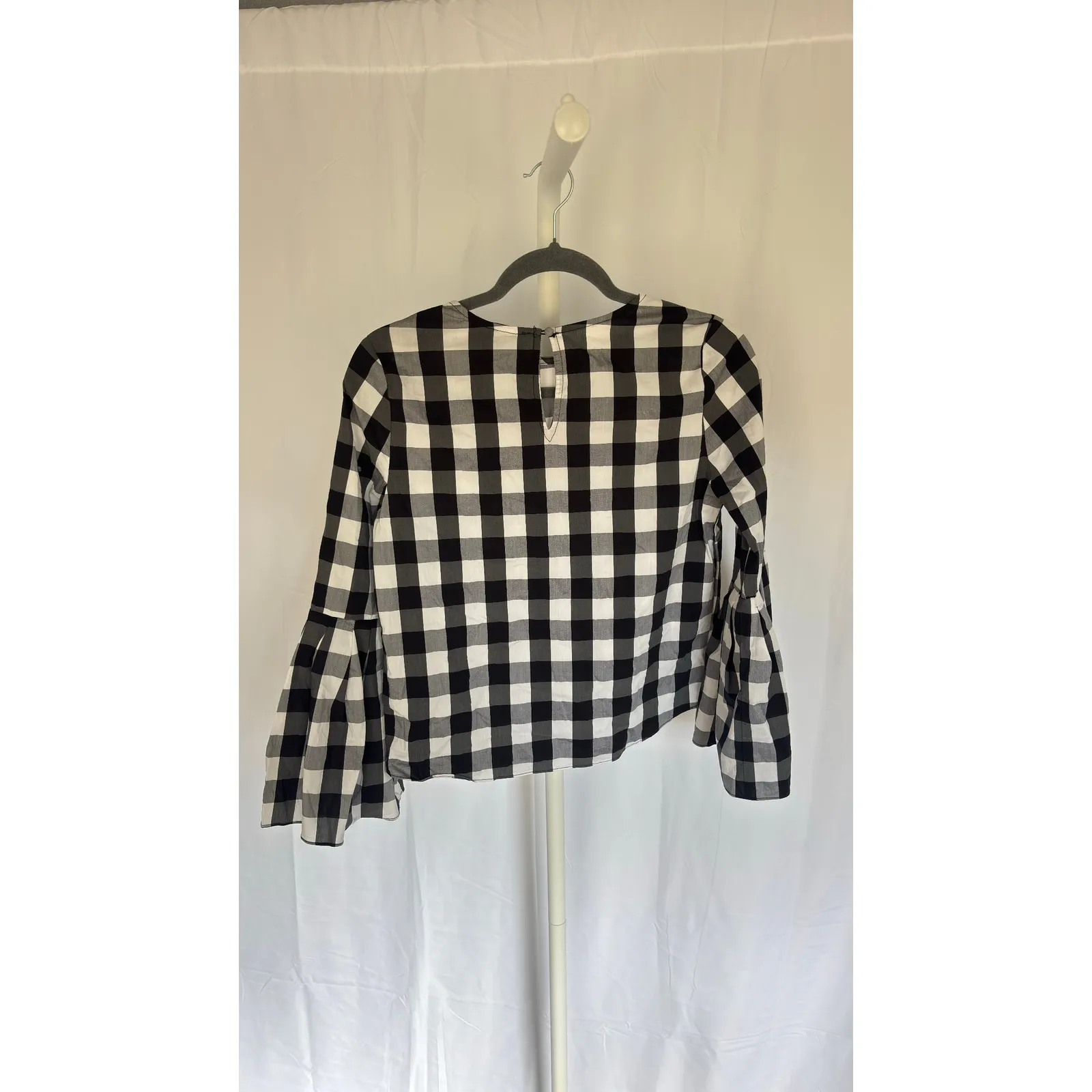Sunday in Brooklyn Black White Gingham Bell Sleeve Crop Top Blouse XS - Image 7
