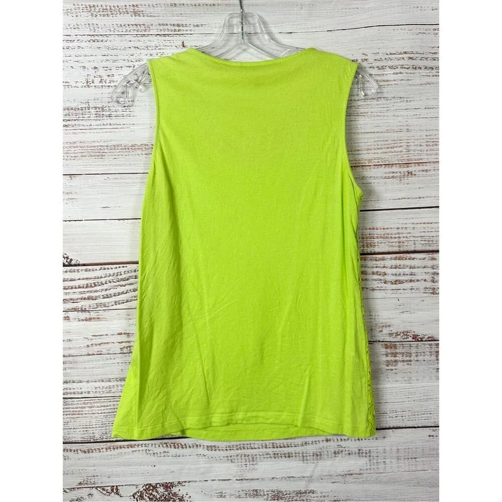 Banana Republic Women's Lace Sleeveless Floral Tank Top Neon Green XS - Image 6