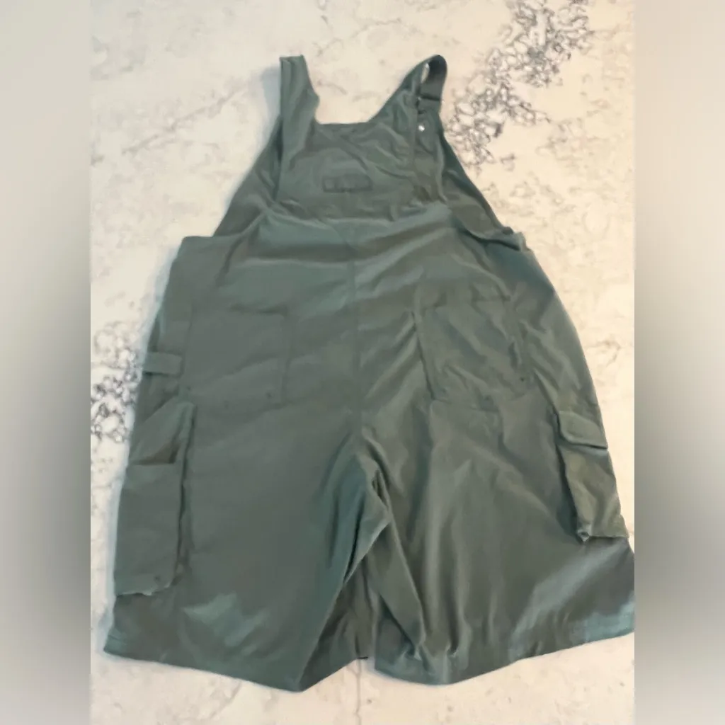 Duluth Trading Heirloom Carpenter Overalls Shorts Cargo Green Women’s XL EUC - Image 8