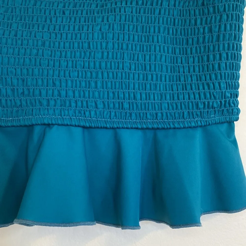 Cupshe  Women’s Teal Smocked Adjustable Strap Swim Tankini Crop Top Large - Image 5