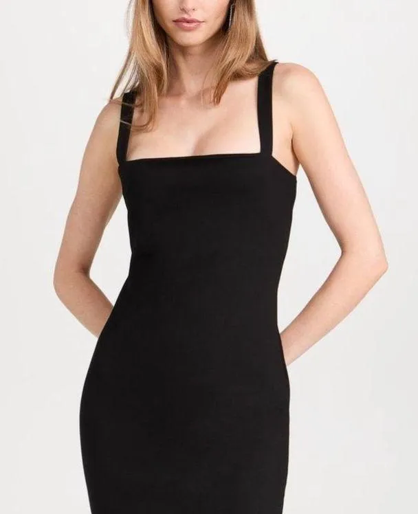 Reformation Women’s Ozzlie Black Square Neck Back Slit Black Sheath Midi Dress 0 - Image 3