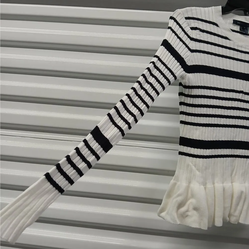 French Connection Crew Neck Peplum Sweater Womens Small Long Sleeve Stretch Knit - Image 8