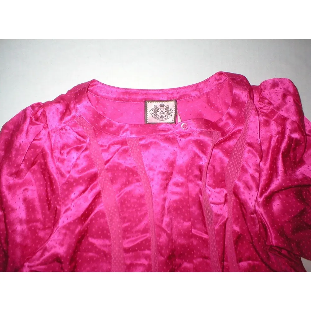 New Juicy Couture Dress $498 Sleeves Womens 4 NWT Bright Pink Polka Dots Silk - Image 2