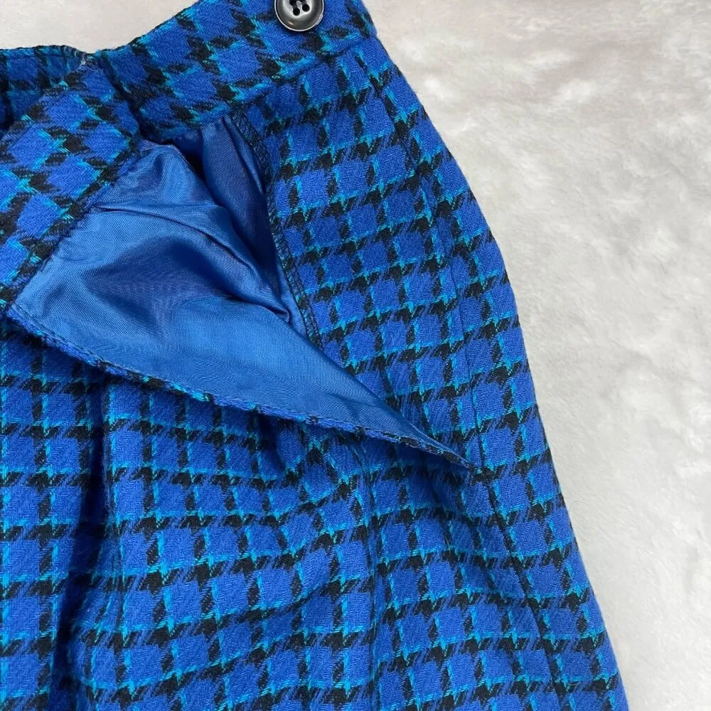 Vintage Pendleton Houndstooth Wool Skirt Suit Set USA Women's PETITE 4 Blue FLAW - Image 15