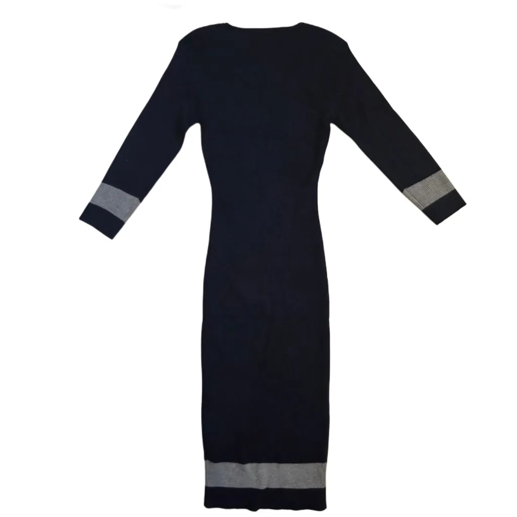 Alloy Long Sleeve Ribbed crew Neck Maxi Elegant Navy Blue and Gray Women's Dress Size M - Image 2