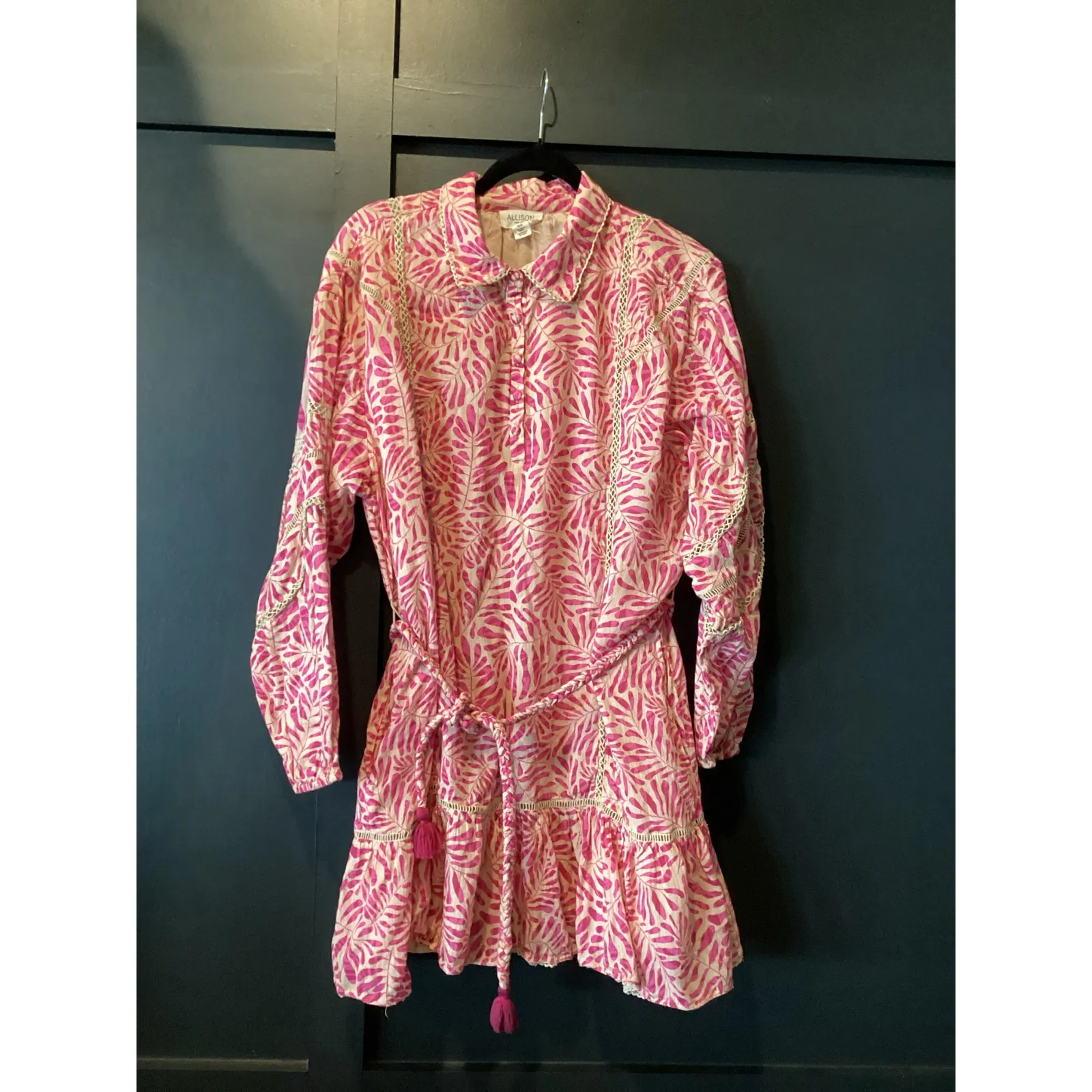 ALLISON New York NATASHA Cotton MINI DRESS PINK PALMS size M Size M - Image 2