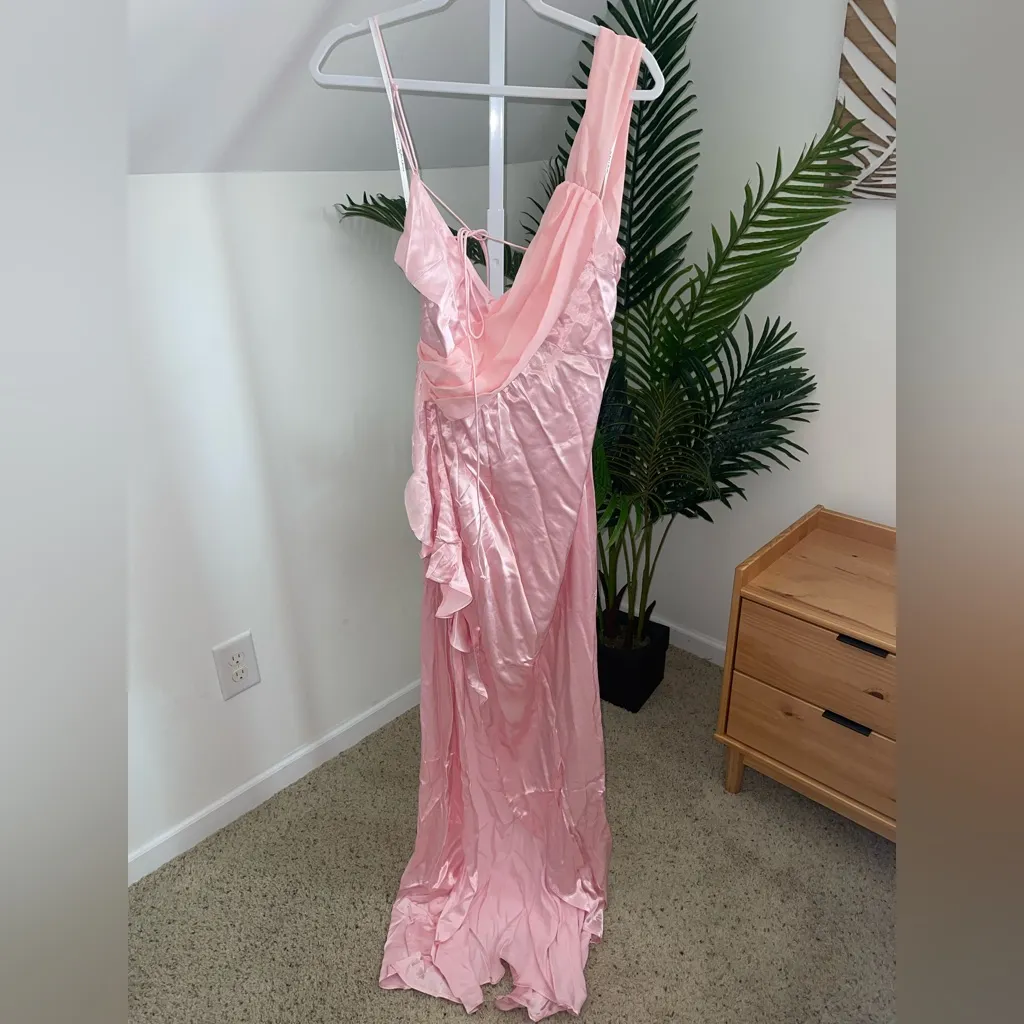 NWT For Love & Lemons‎ Draped Plunge Neck Asymmetric James Maxi Dress Pink Small - Image 5