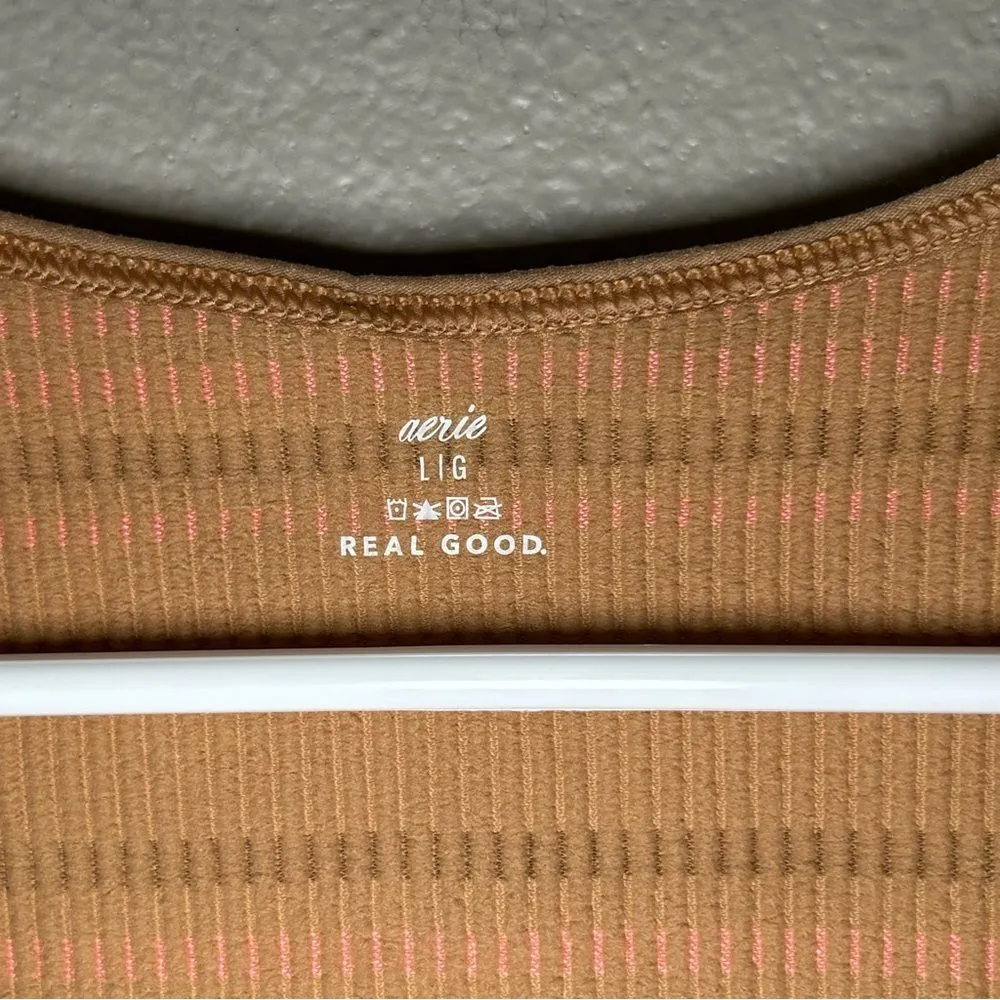 Aerie Superchill seamless ruched striped bra cropped top women’s size large - Image 4