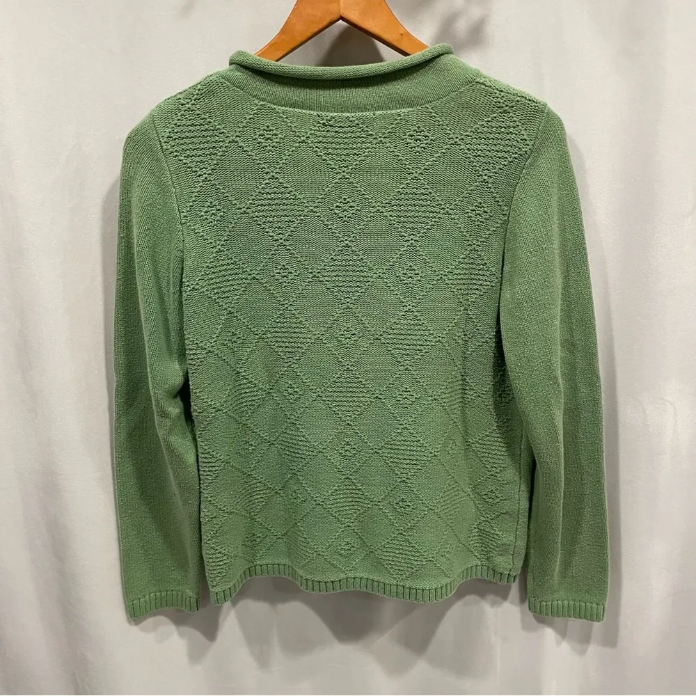 Cute Vintage 90’s green lima bean chunky button sweater square stitch soft cozy - Image 3