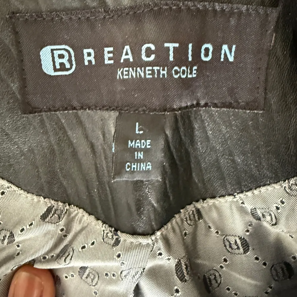 Reaction Kenneth Cole Black Leather Blazer Jacket Womens Size L Lined - Image 4