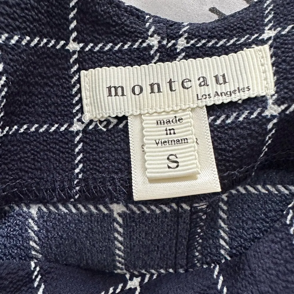 MONTEAU‎ Jumpsuit Gigham Plaid Tie Waist Spaghetti Strap Sleeveless Blue Size S - Image 3