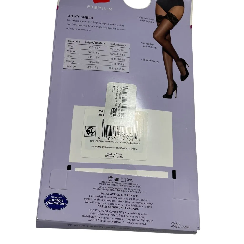 Hanes Premium Silky Sheer Lace Thigh Highs Medium Black Nylon/Spandex - Image 4