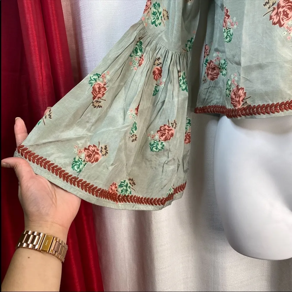 LODI Gardens Embroidered Boho Blouse Green & Red Size Small 🆕 - Image 7