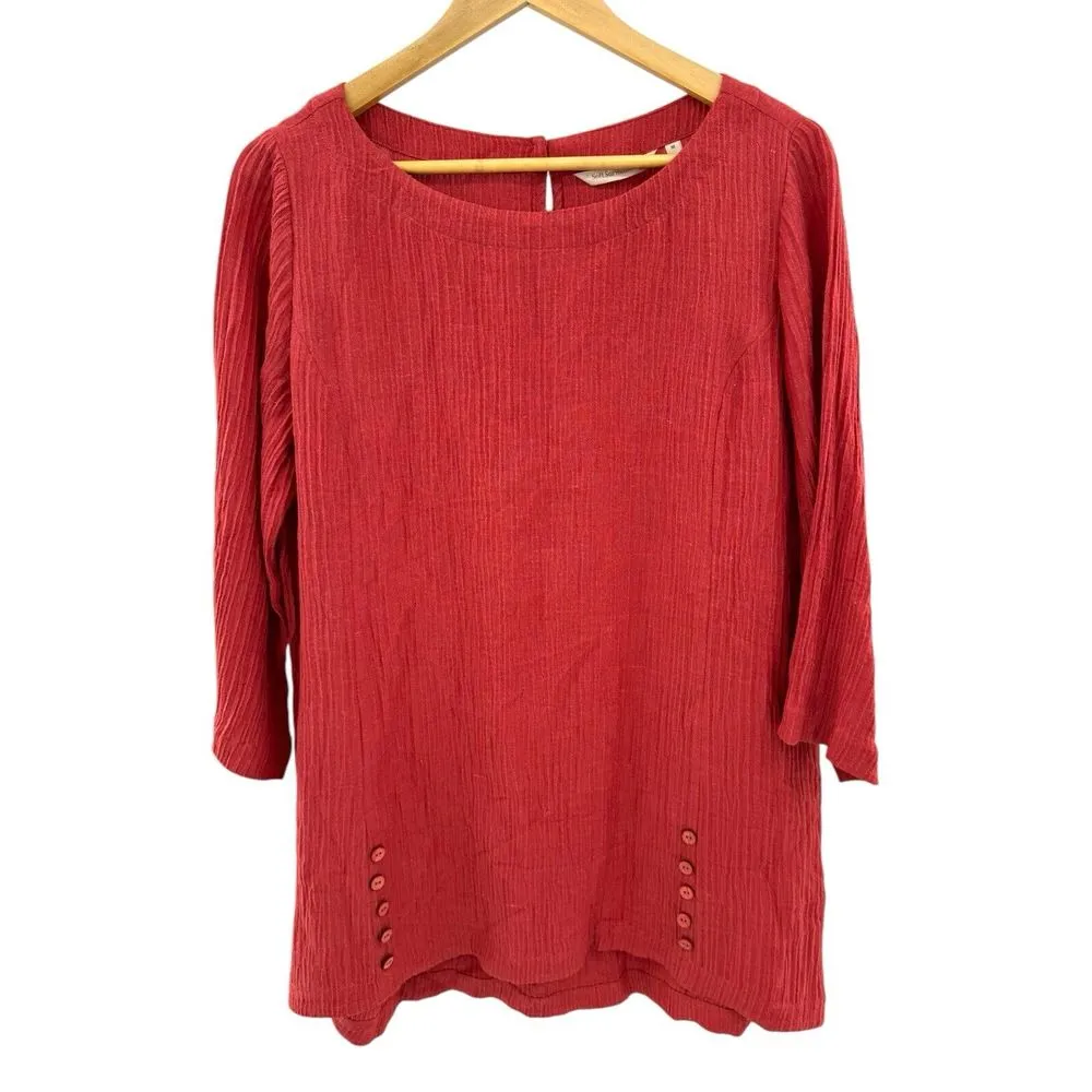 Soft Surroundings Size Medium Oceo Two Piece Set Pants Tunic Red Crinkle Gauze - Image 3