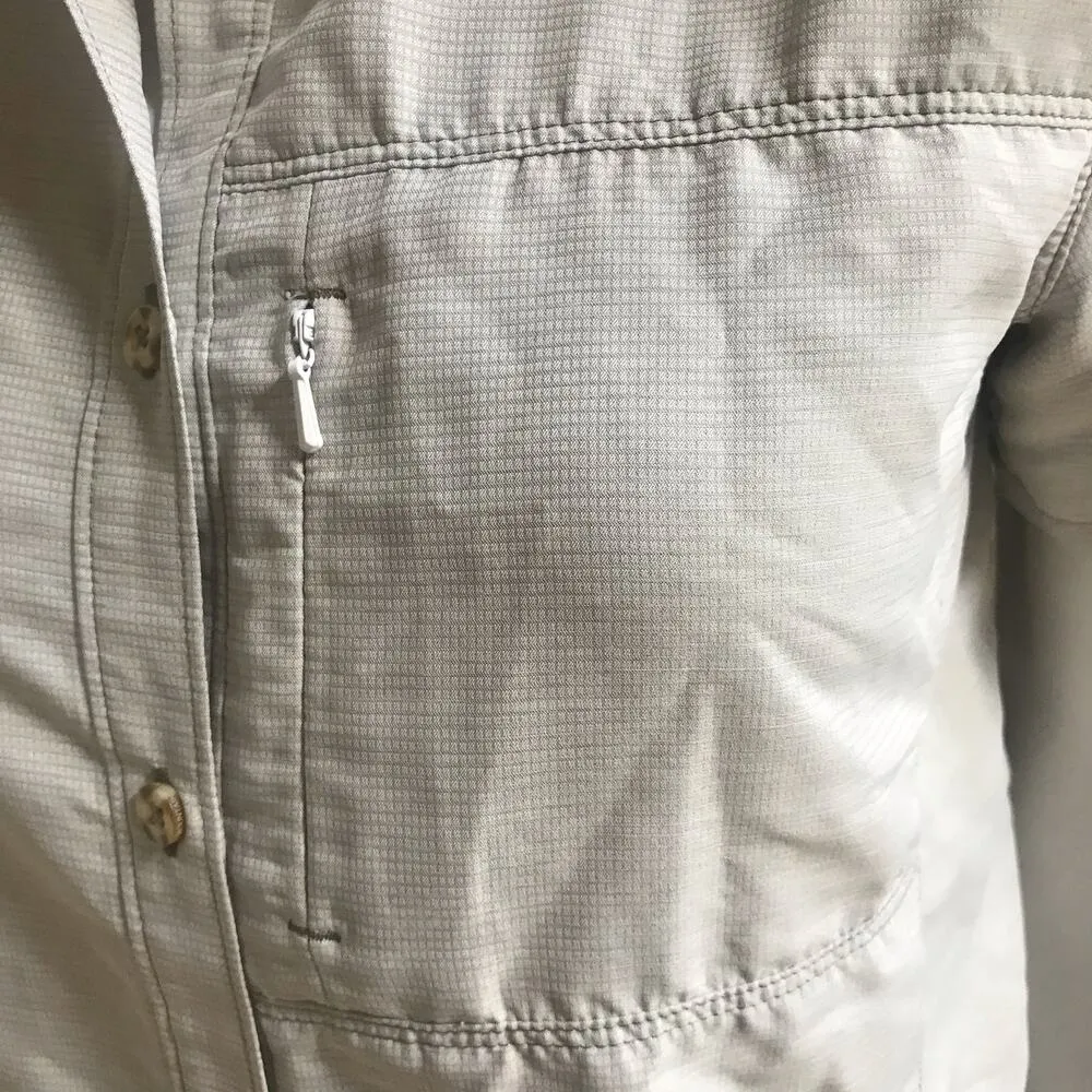 Mountain Hardwear Button Down Gray Short Sleeve Hiking Shirt Women's Size Small - Image 7