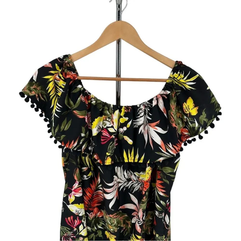 Boohoo Plus Tropical Floral Pom Trim MIDI Dress size 12 NWT Vacation Beach ASOS - Image 2