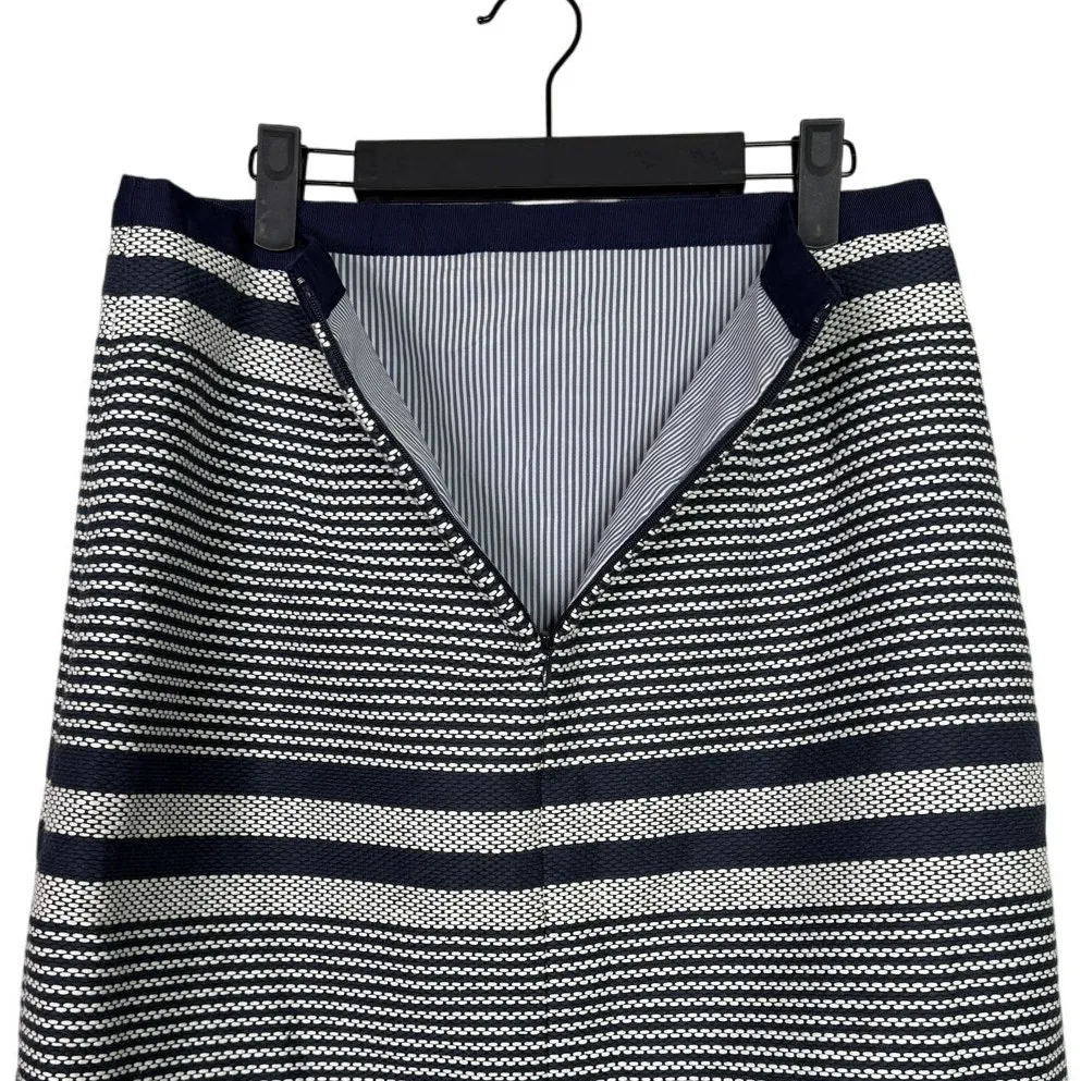 J. Crew Striped Nautical A Lined Knee Length Pencil Tweed Skirt 8 T Blue White - Image 5
