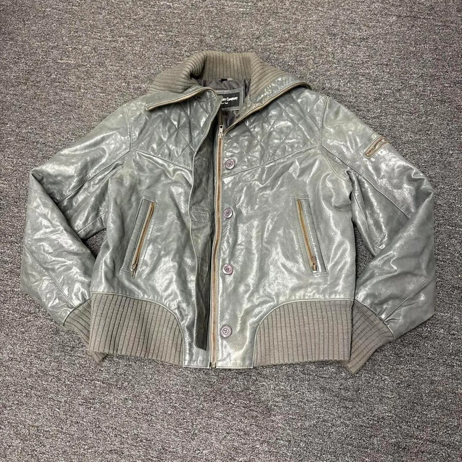 Vintage Grey The Leather Company Flap Collar Jacket - Image 2