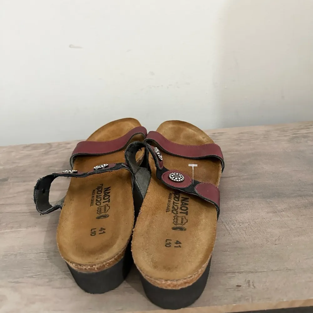 Naot Marissa Slides Sandals Flame Red Maroon Shimmer Leather Womens 41/10 - Image 4