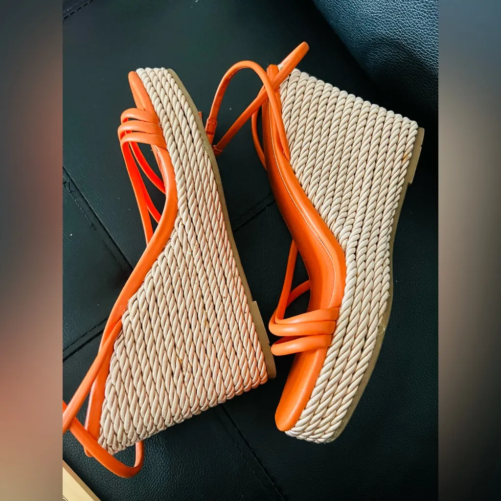 Marc Fisher Zeki Espadrille Wedge Sandal Orange Size 8.5 - Image 6