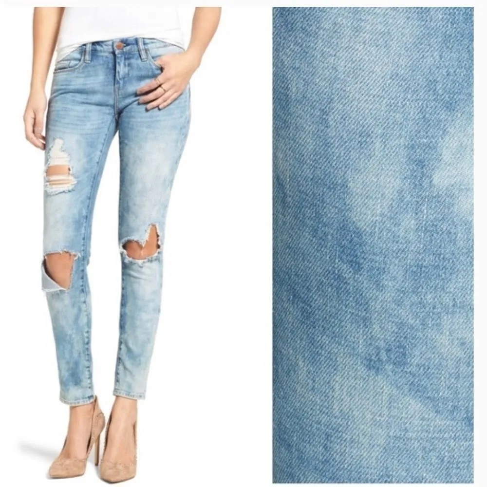 Blank NYC Acid Wash Distressed Skinny Jeans Size 24 Raw Hem Mid Rise Y2K Retro - Image 2