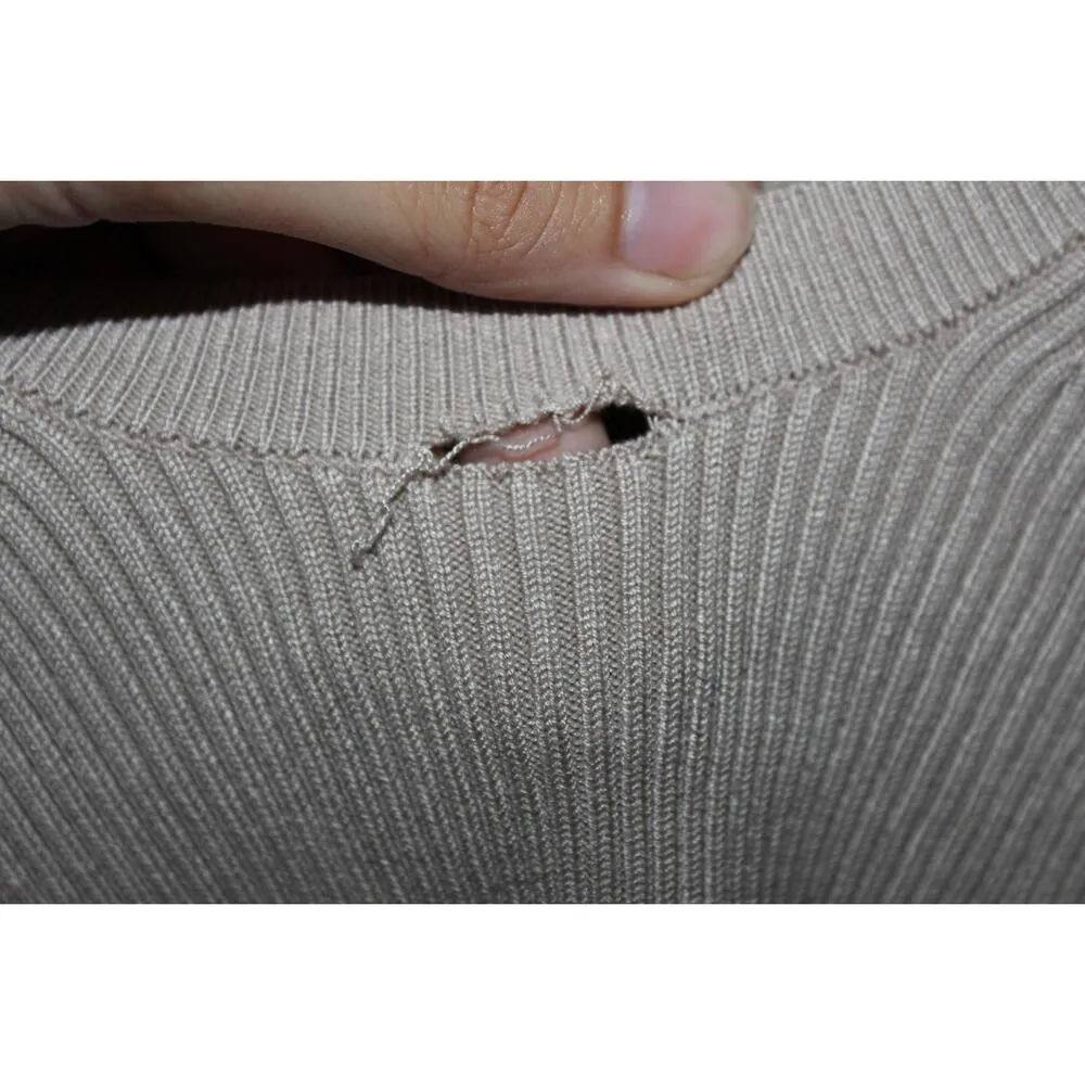 Abercrombie & Fitch Beige Tan Ribbed Knit Long Sleeve Scoop Neck Sweater Size XS - Image 5