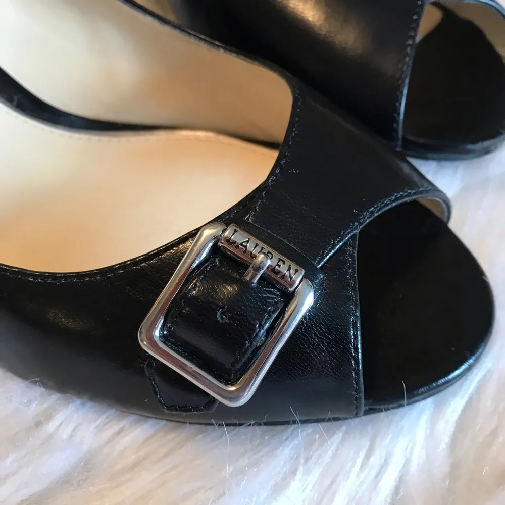 Lauren Ralph Lauren black open toe leather heels 9 - Image 3