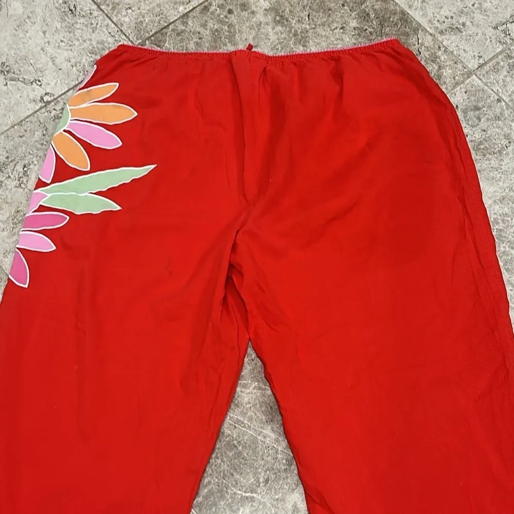 Victoria’s Secret Y2K  Cropped PJ Pajama Pant Red M Flower Applique' - Image 11