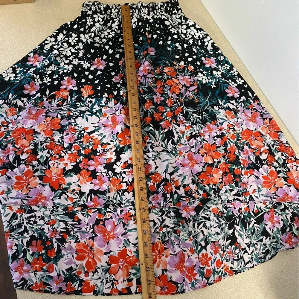 NANETTE LEPORE Women’s Sz 6 Black Floral Smocked High Low Sleeveless MIDI dress - Image 10