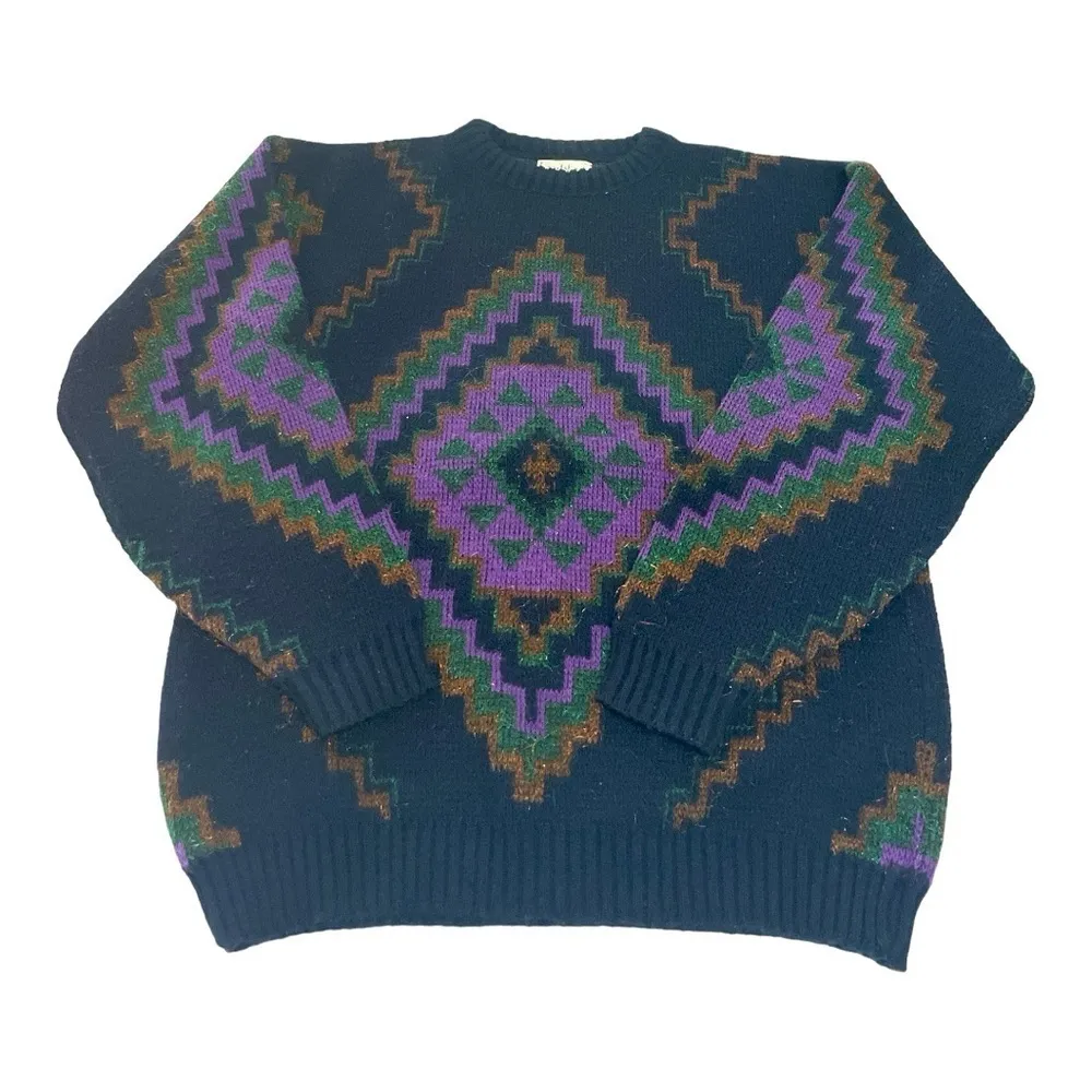 Vintage 1990s JJ Cochran Abstract Pattern Knit Crewneck Sweater Sz: M Purple Size M - Image 8