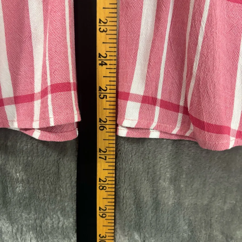 Liz Claiborne Pink Plaid Cap Sleeve V-Neck Top Sz L Casual Preppy - Image 6