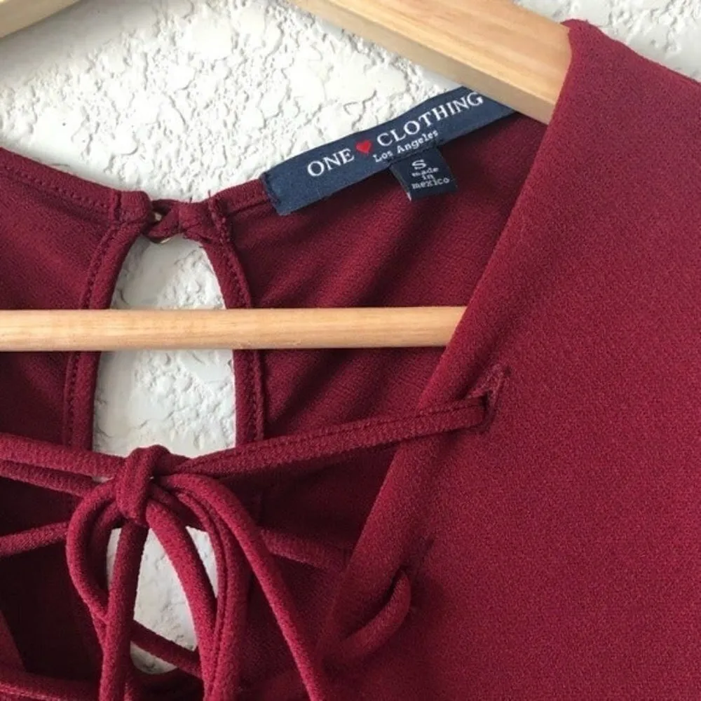 One Clothing Red Long Sleeve Lace Up Romper S - Image 4