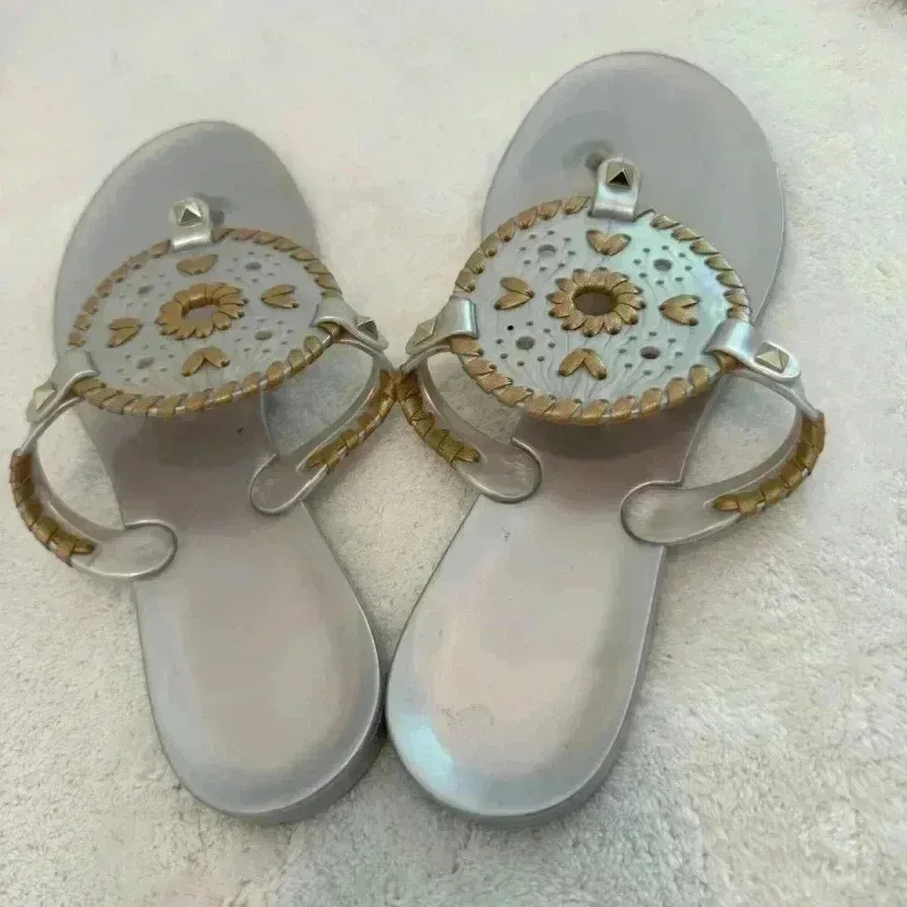 Jack Rogers Georgia Jelly Thong Sandals Silver & Gold Women's Size 8 - Image 3