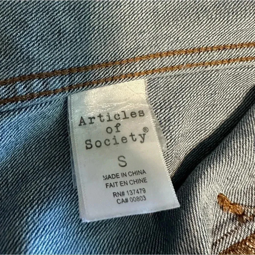 Articles of Society Jean Jacket Size Small Cropped Denim Distressed - Image 3