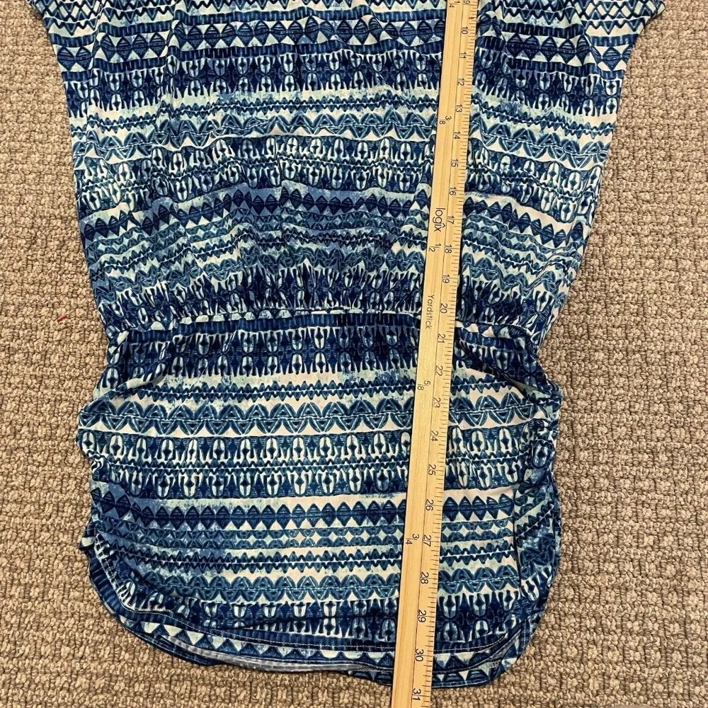 Boston Proper Dress Womens M Mini Blue White Ruched Artsy Abstract Cap Sleeve - Image 6