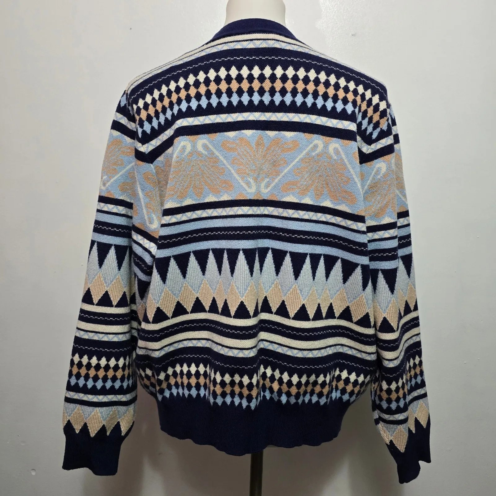 Bobeau 2X Navy Blue Geometric Fair Isle Cardigan Bohemaian Eclectic Grandpa - Image 5